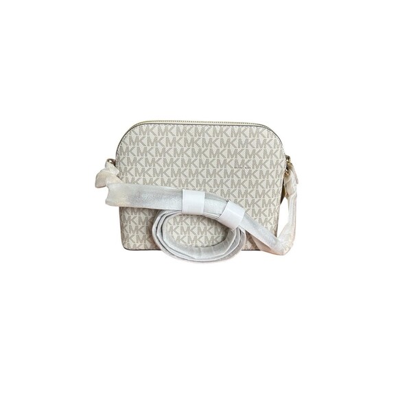 Michael Kors Jet Set Travel Medium Dome Vanilla Crossbody Signature MK Bag - Picture 2 of 5